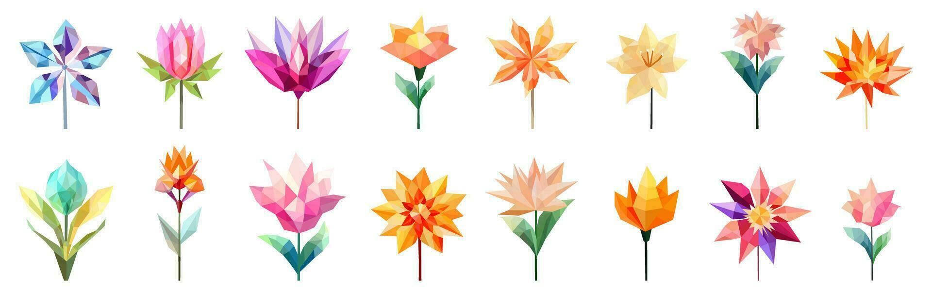 Set of a geometric polygonal flower art. vector