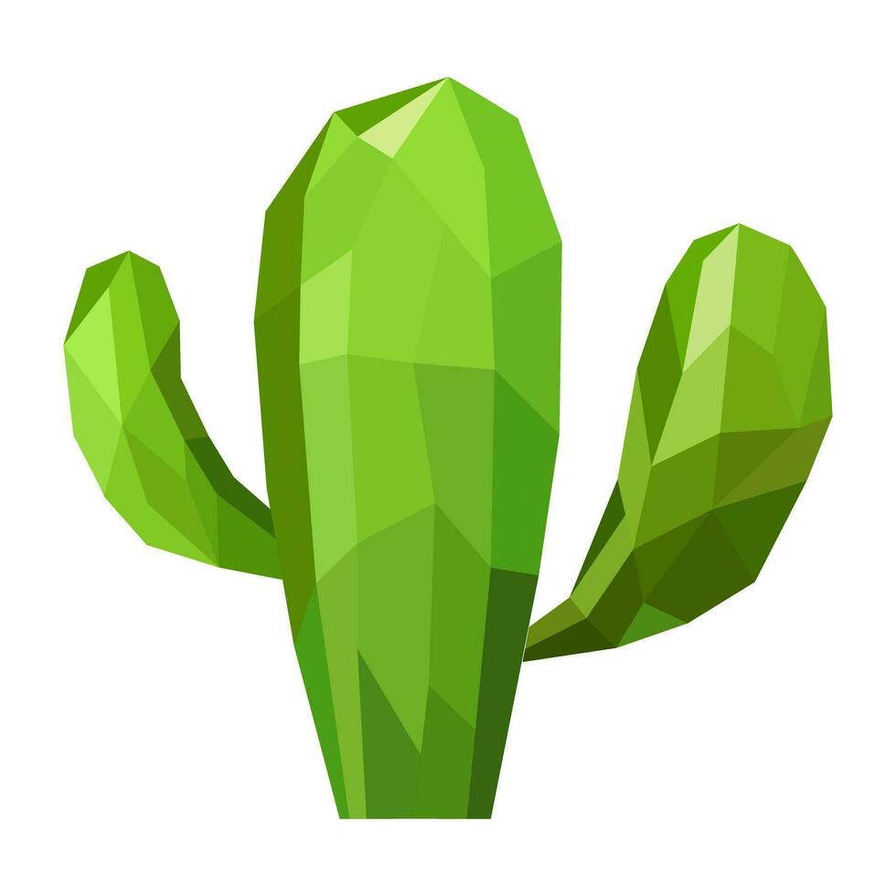 Polygonal green cactus. Minimalist low poly art style. vector