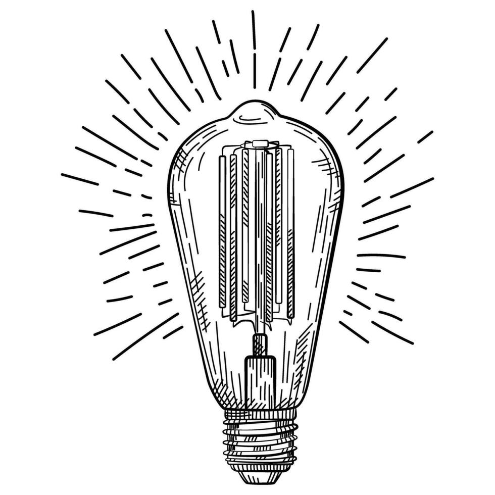 Hand-drawn retro light bulb sketch. Vintage-style bulb illustration. vector