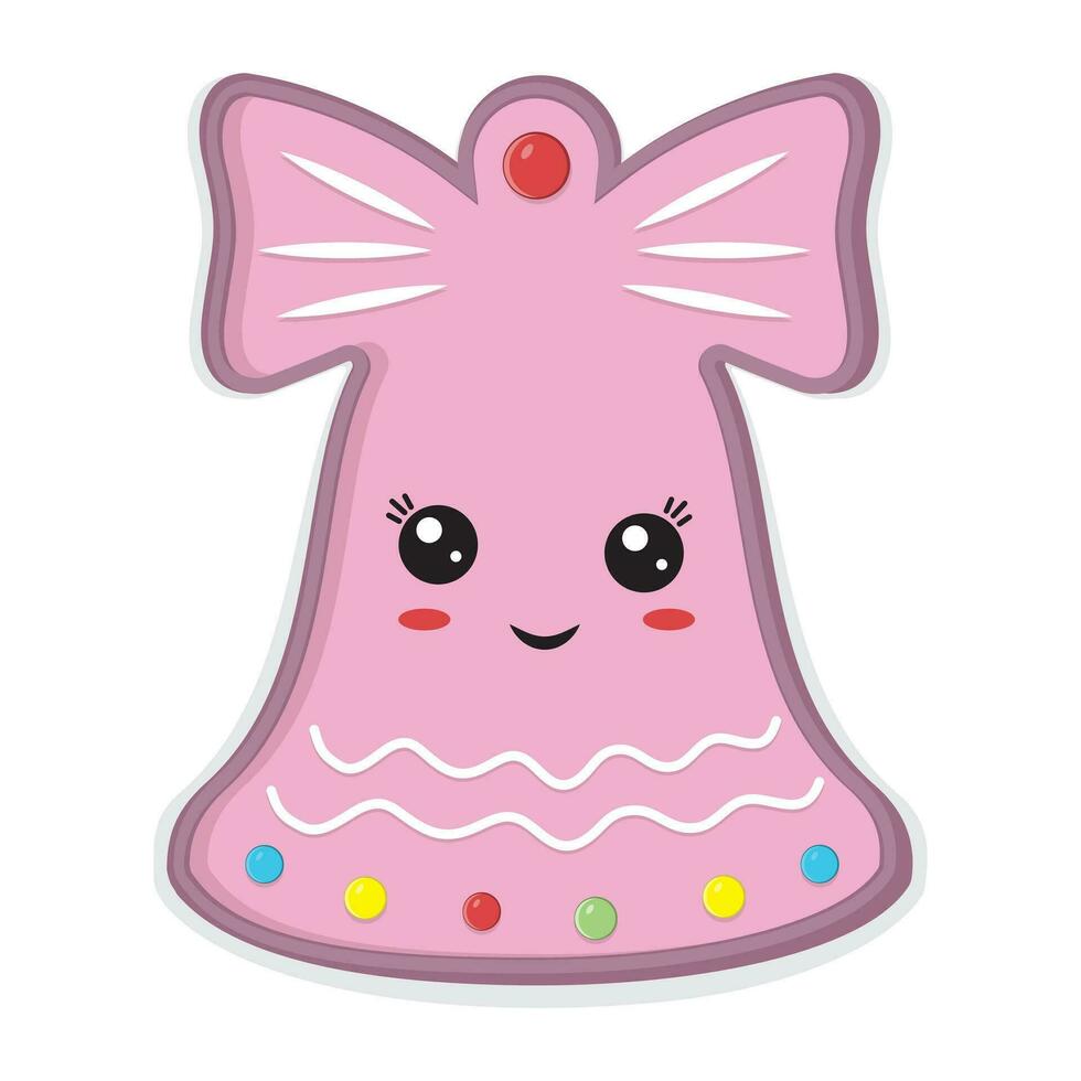 The character of the Christmas bell Kawaii, color isolated vector illustration in cartoon style