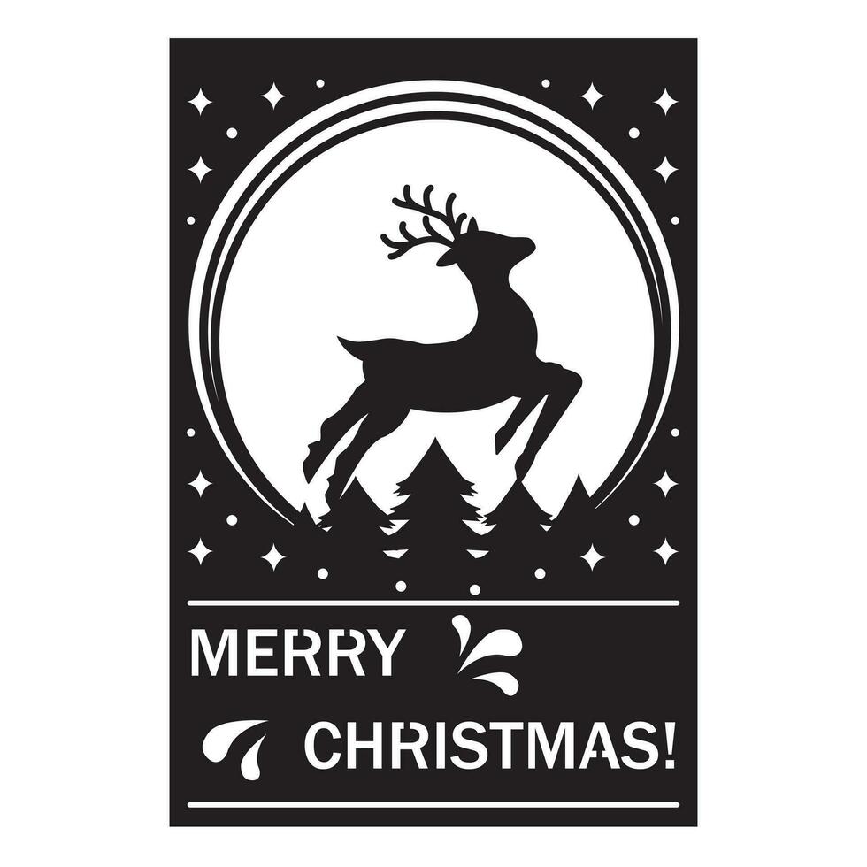 Multi-layered Christmas Card with Christmas Deer and Christmas Tree, file cutting vector
