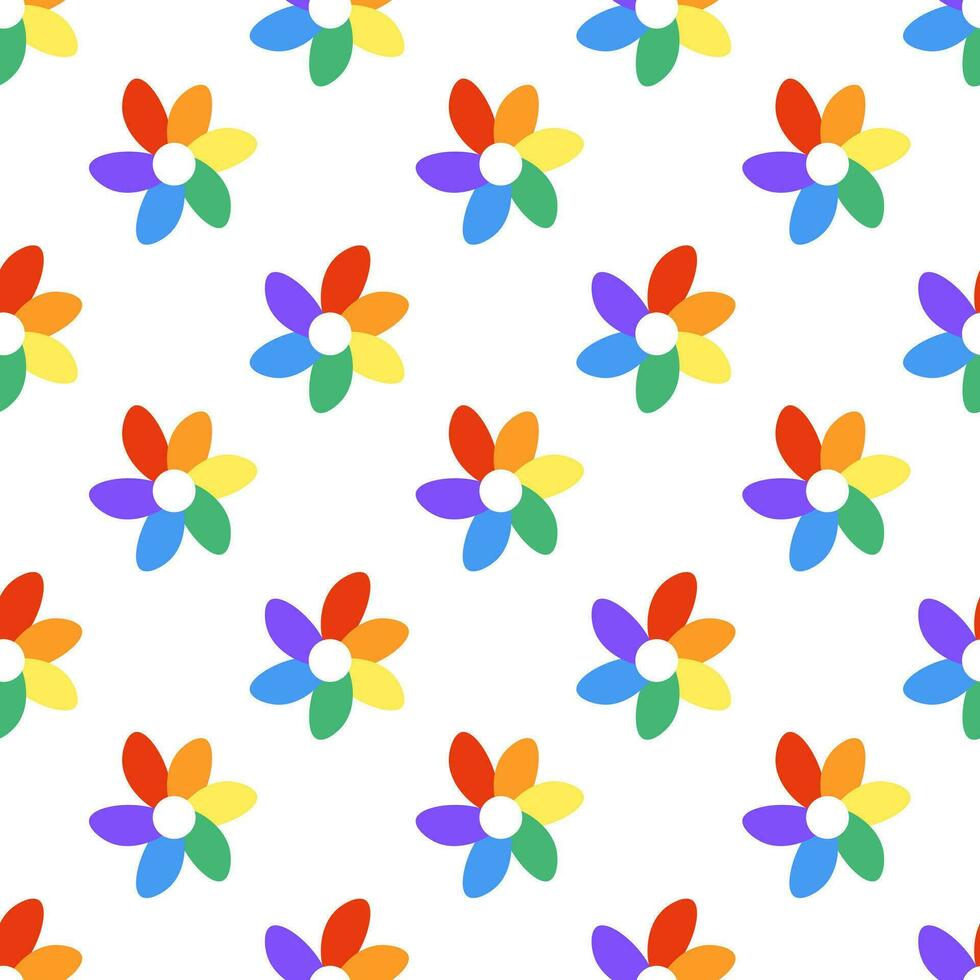 Seamless Pattern with LGBT Rainbow flower. LGBTQ. Symbol of the LGBT pride community. Vector illustration.