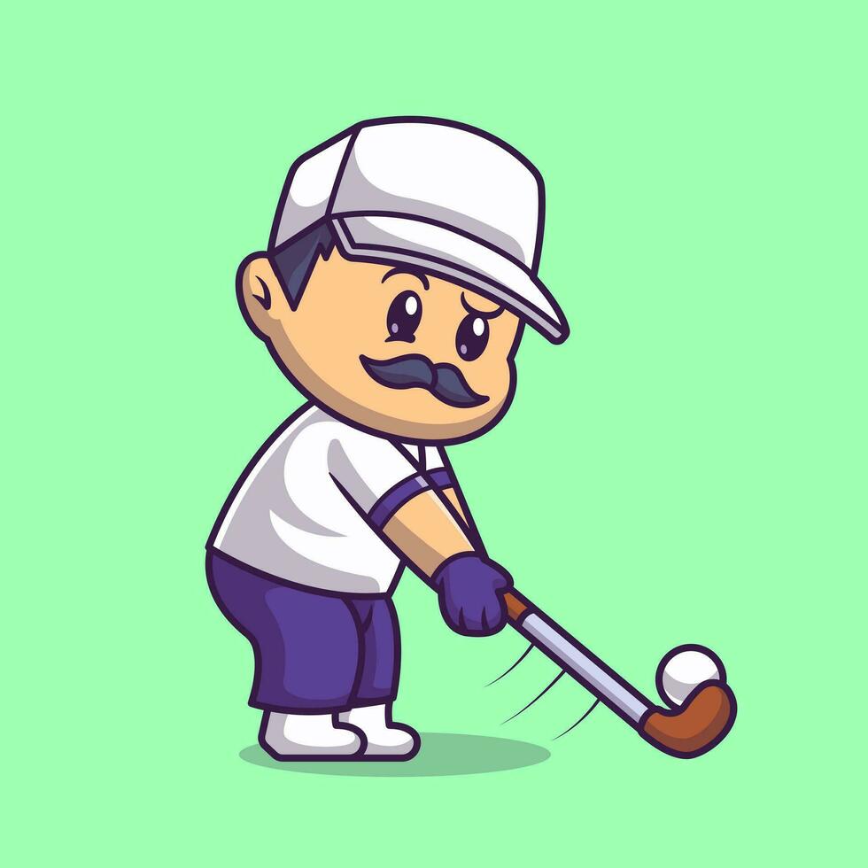 hombre jugando golf dibujos animados vector icono ilustración. gente deporte icono concepto aislado premium vector. estilo de dibujos animados plana