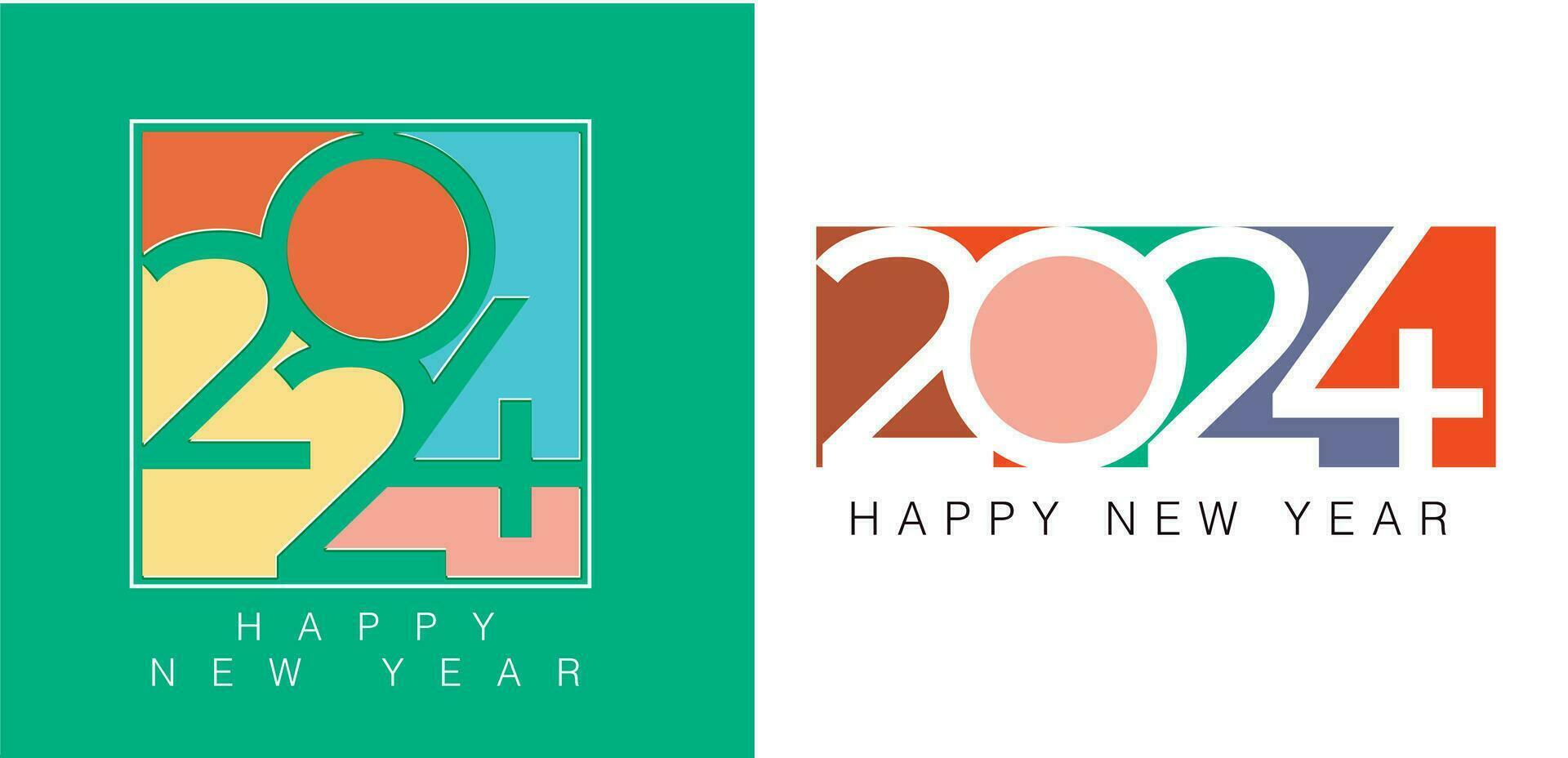 2024 typography logo design concept. Happy new year 2024 design. With colorful truncated number illustrations. Premium vector design for poster, banner, greeting and new year 2024 celebration