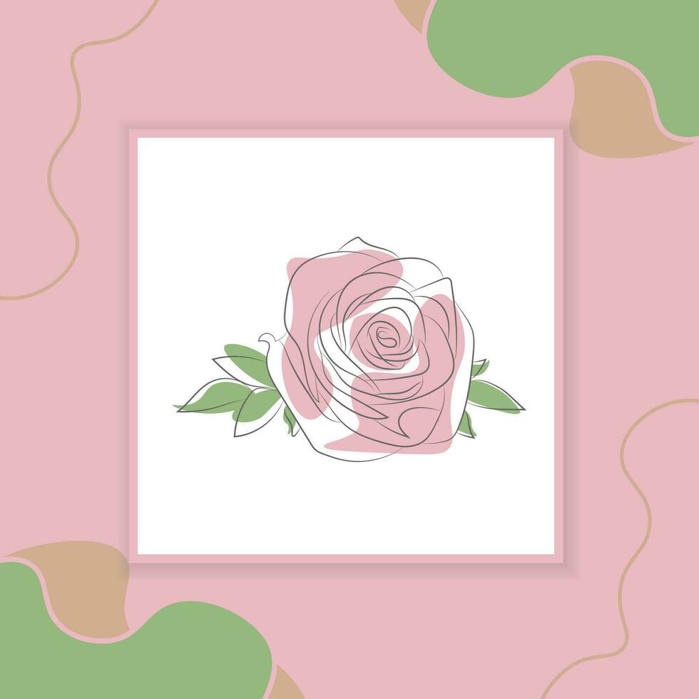 Line art drawing of Decorative beautiful English garden rose with leaves and color spots on the Decorative background vector