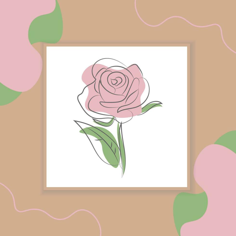 Line art drawing of Decorative beautiful English garden rose with leaves and color spots on the Decorative background vector