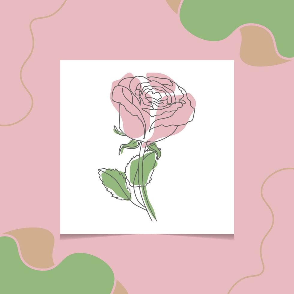 Line art drawing of Decorative beautiful English garden rose with leaves and color spots on the Decorative background vector