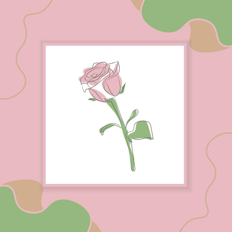 Line art drawing of Decorative beautiful English garden rose with leaves and color spots on the Decorative background vector