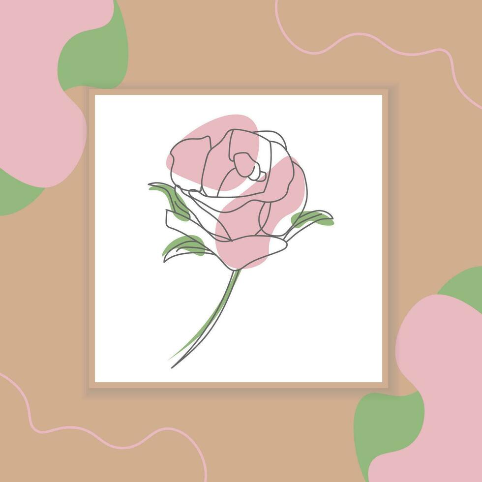 Line art drawing of Decorative beautiful English garden rose with leaves and color spots on the Decorative background vector