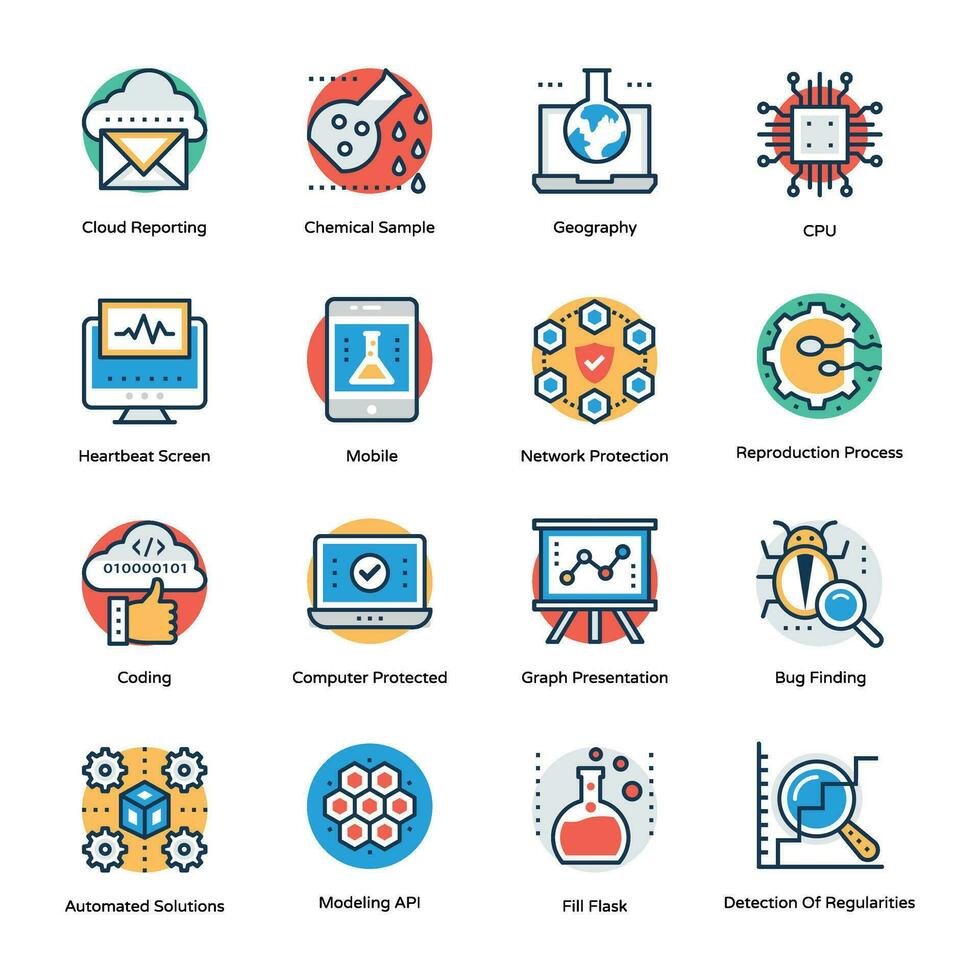 Chemistry and Technology Lab Flat Vector Icons Set