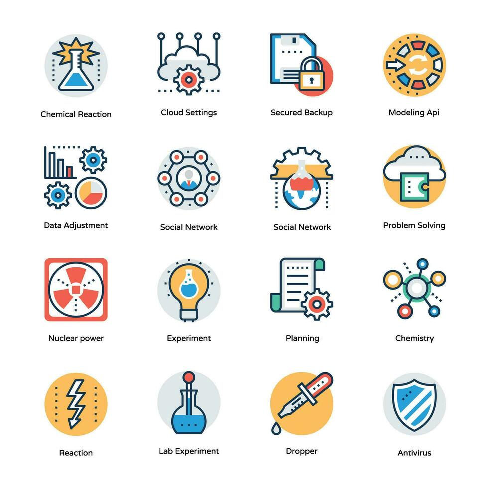 Chemistry and Science Technology Flat Vector Icons Set