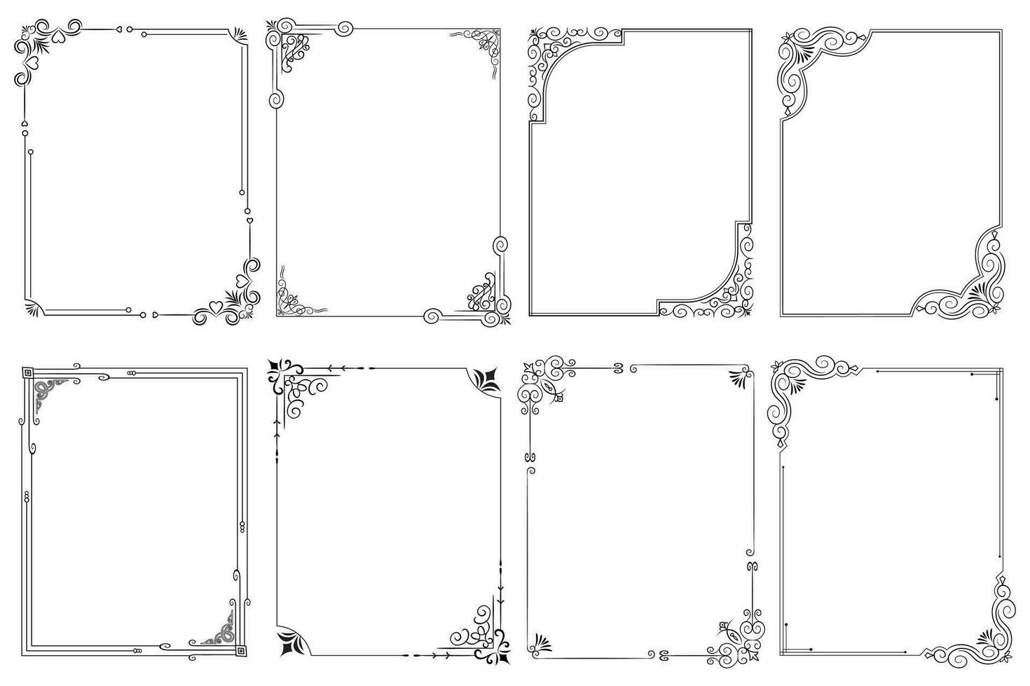 Set of Decorative vintage corner shape frames and borders. floral ornamental frame. Calligraphic frame and page decoration. Vector illustration