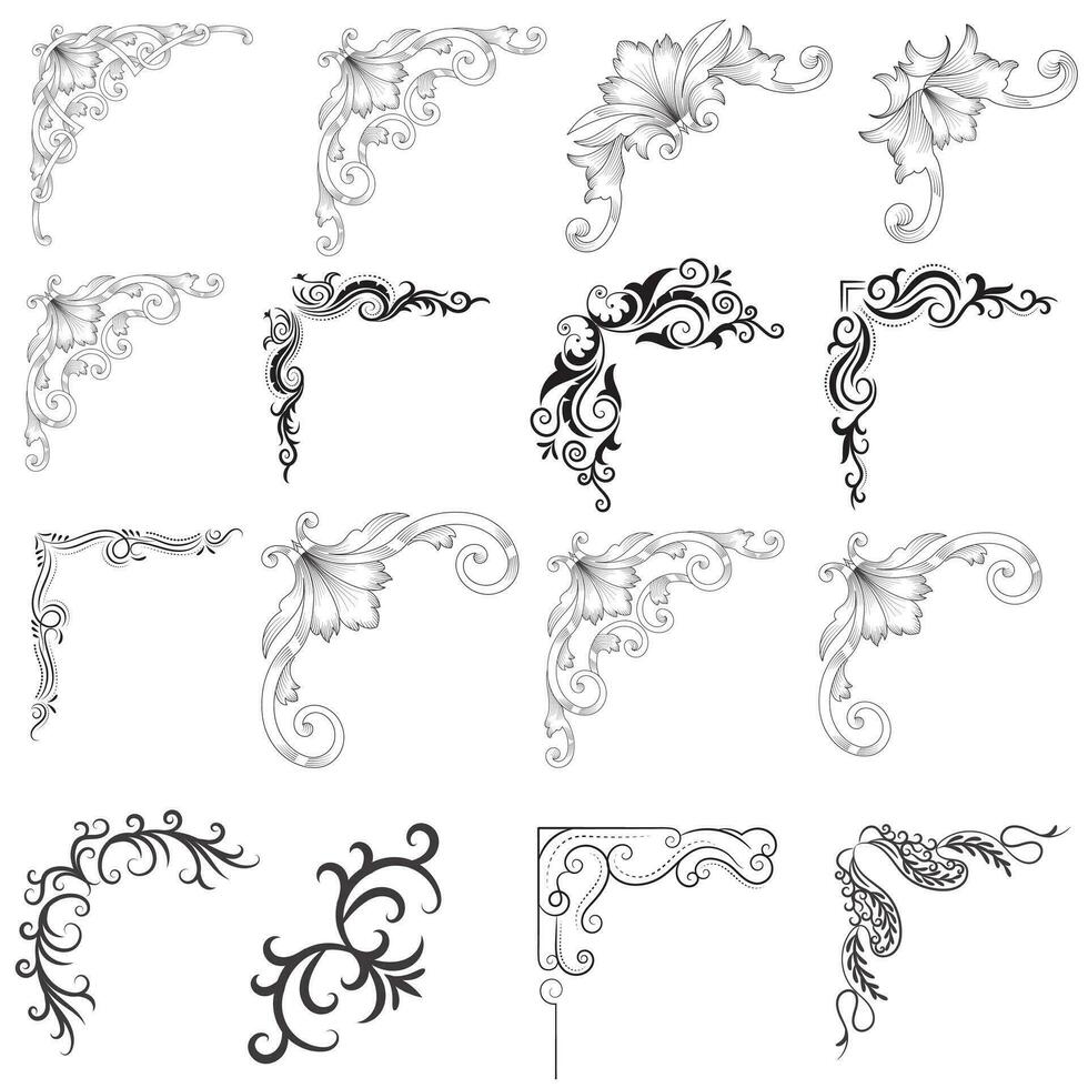 Set of Decorative vintage corner shape frames and borders. floral ornamental frame. Calligraphic frame and page decoration. Vector illustration