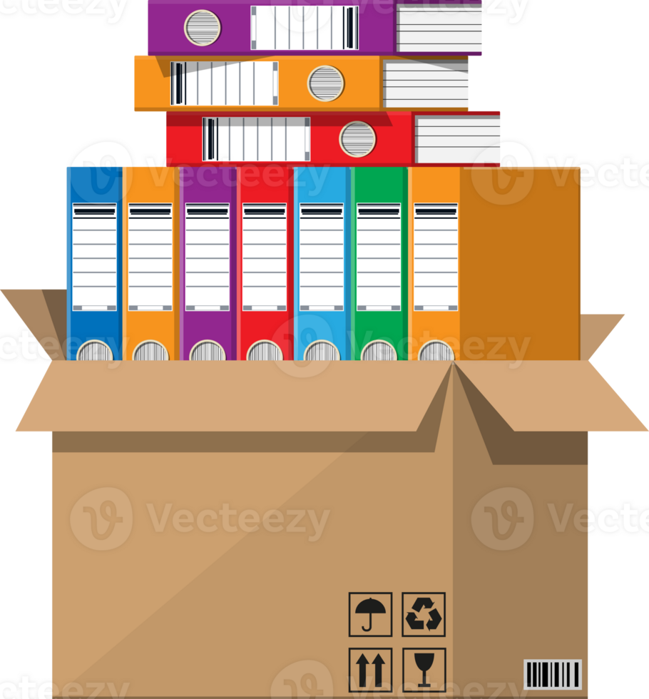 Pile of documents file folders and cardboard box png