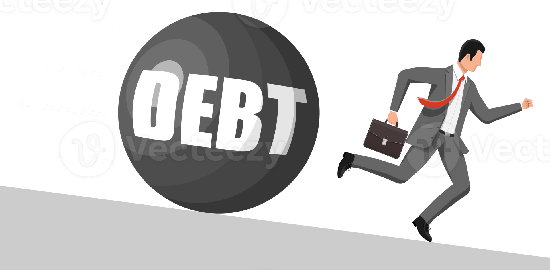 Businessman running away from big debt weight png