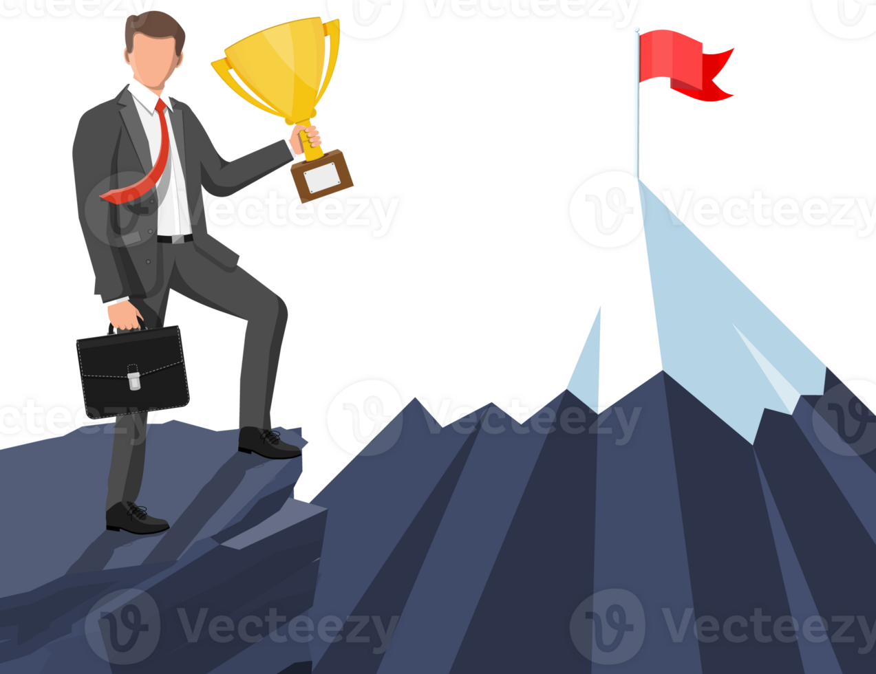 Businessman standing on top of mountain png