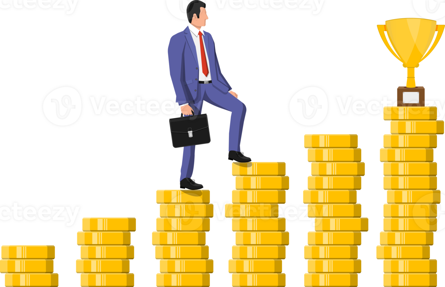 Businessman with briefcase goes to trophy goal. png