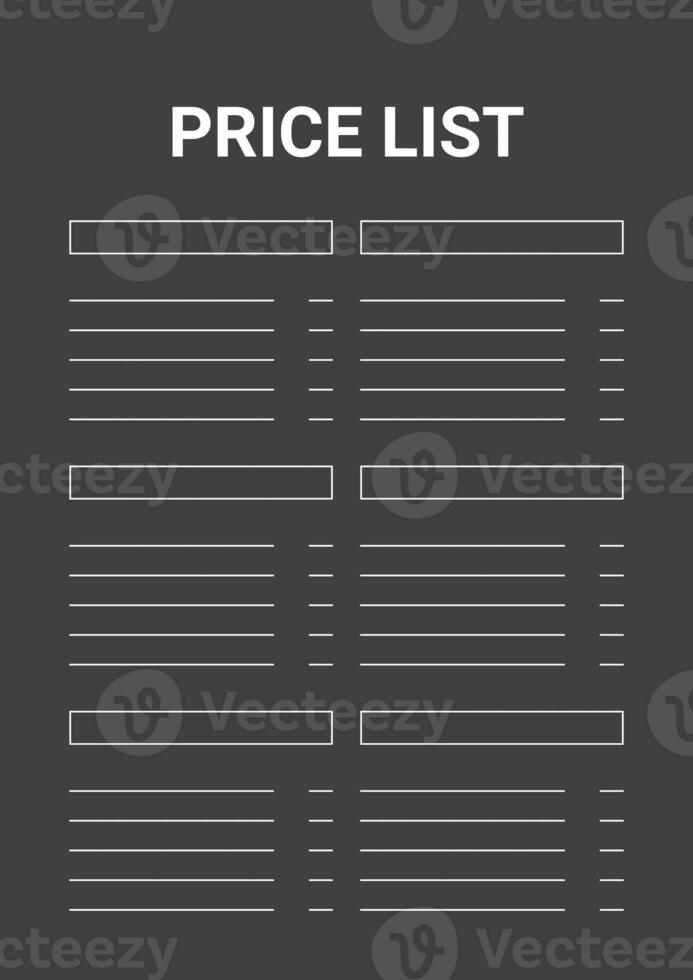 Grey minimalist price list page for notes. price list. photo