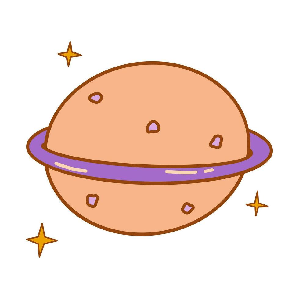 Planet with ring and stars. Saturn or Jupiter. Doodle vector