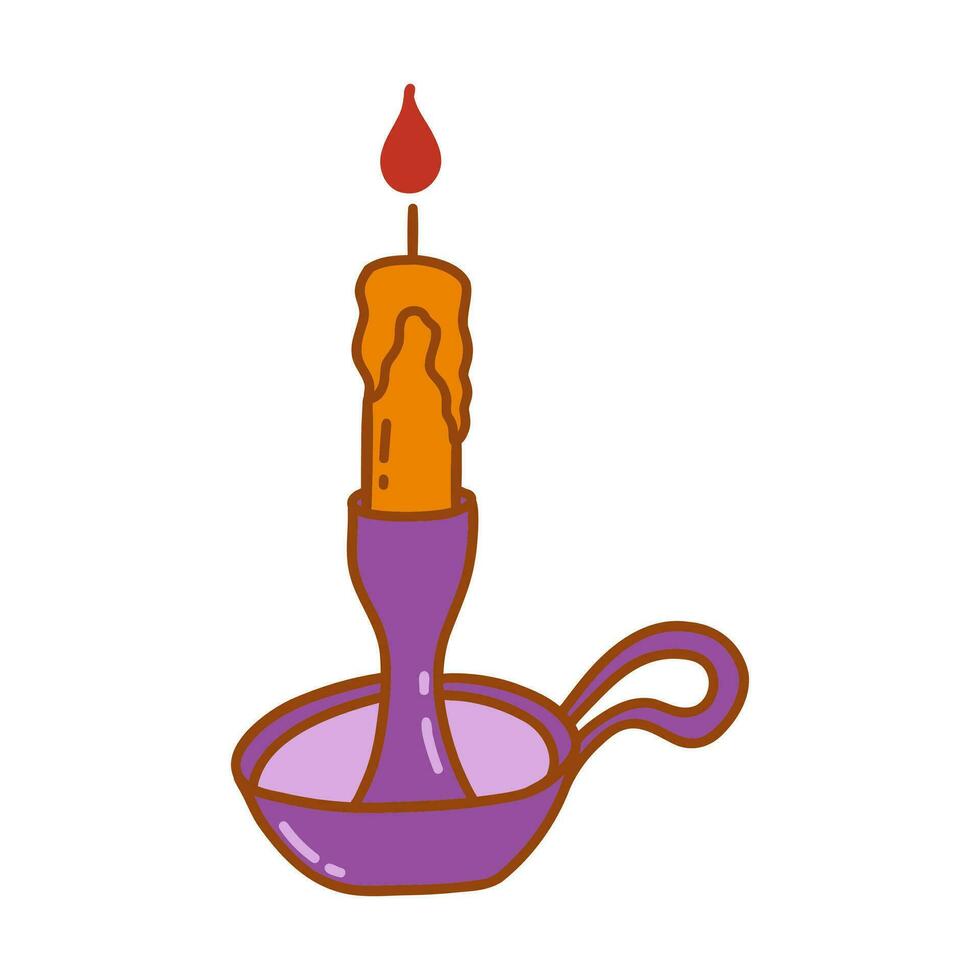 ardiente vela en antiguo candelero con manejar. vector icono