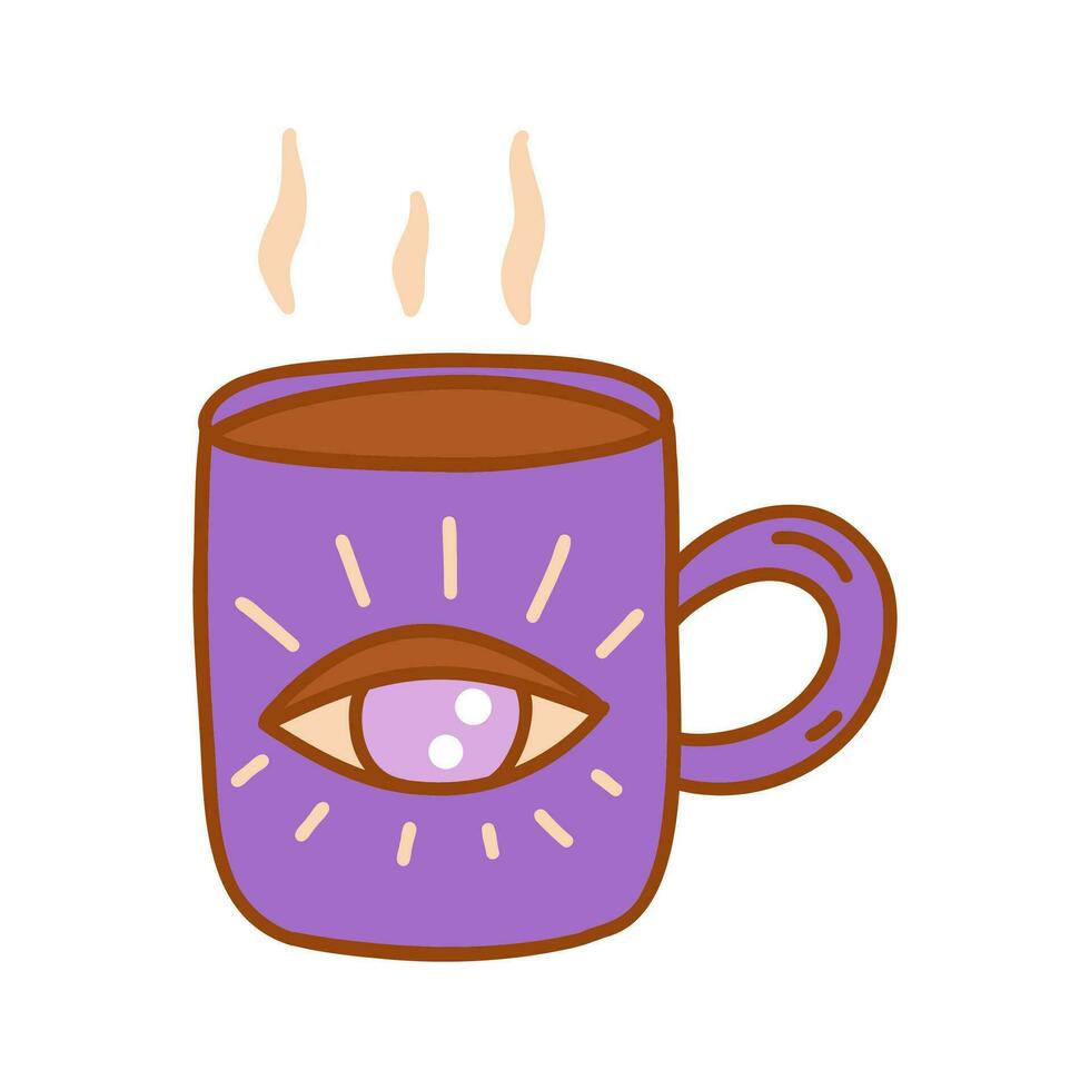 elegante púrpura taza con tercero ojo. vector garabatear