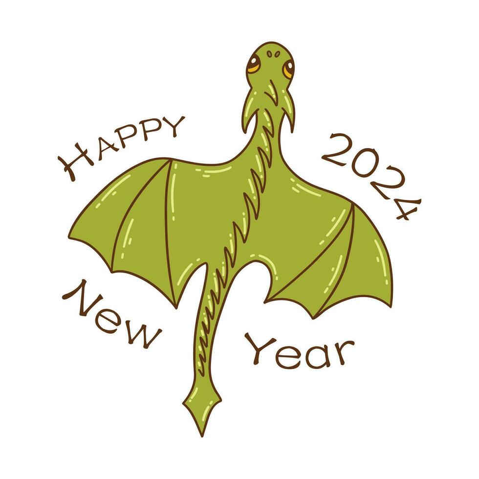 Flying green dragon. Happy 2024 New Year Vector