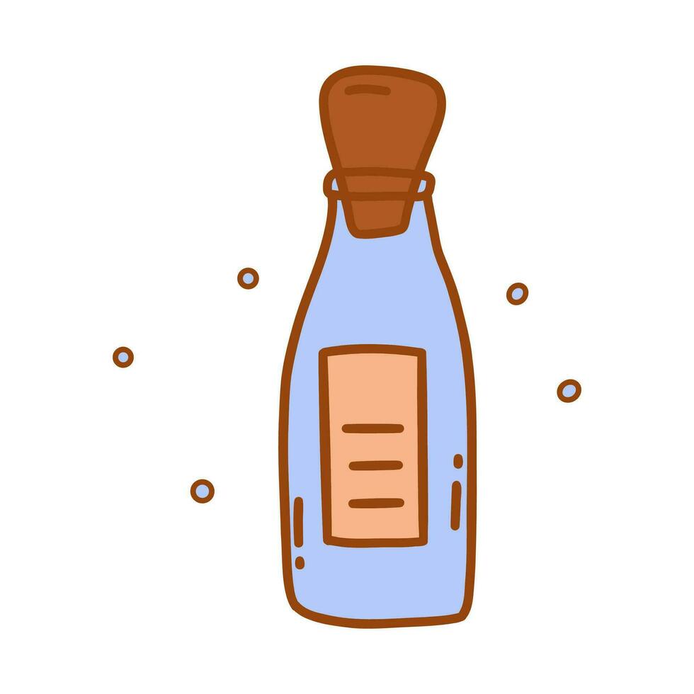 Vintage blue bottle with cork. Vector doodle