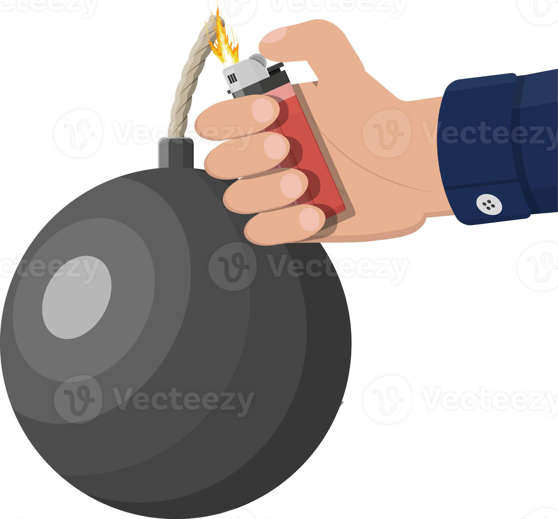 Ball bomb about to explode and hand with lighter 35773200 PNG