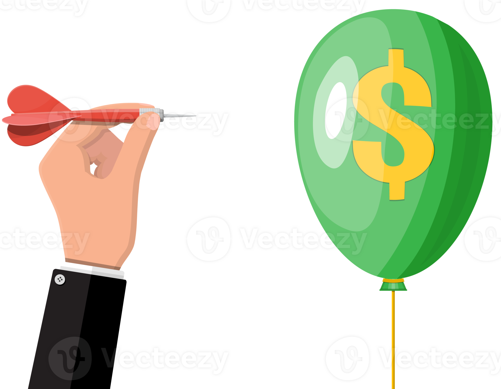 Hand throw dart in balloon with dollar sign. 35773214 PNG