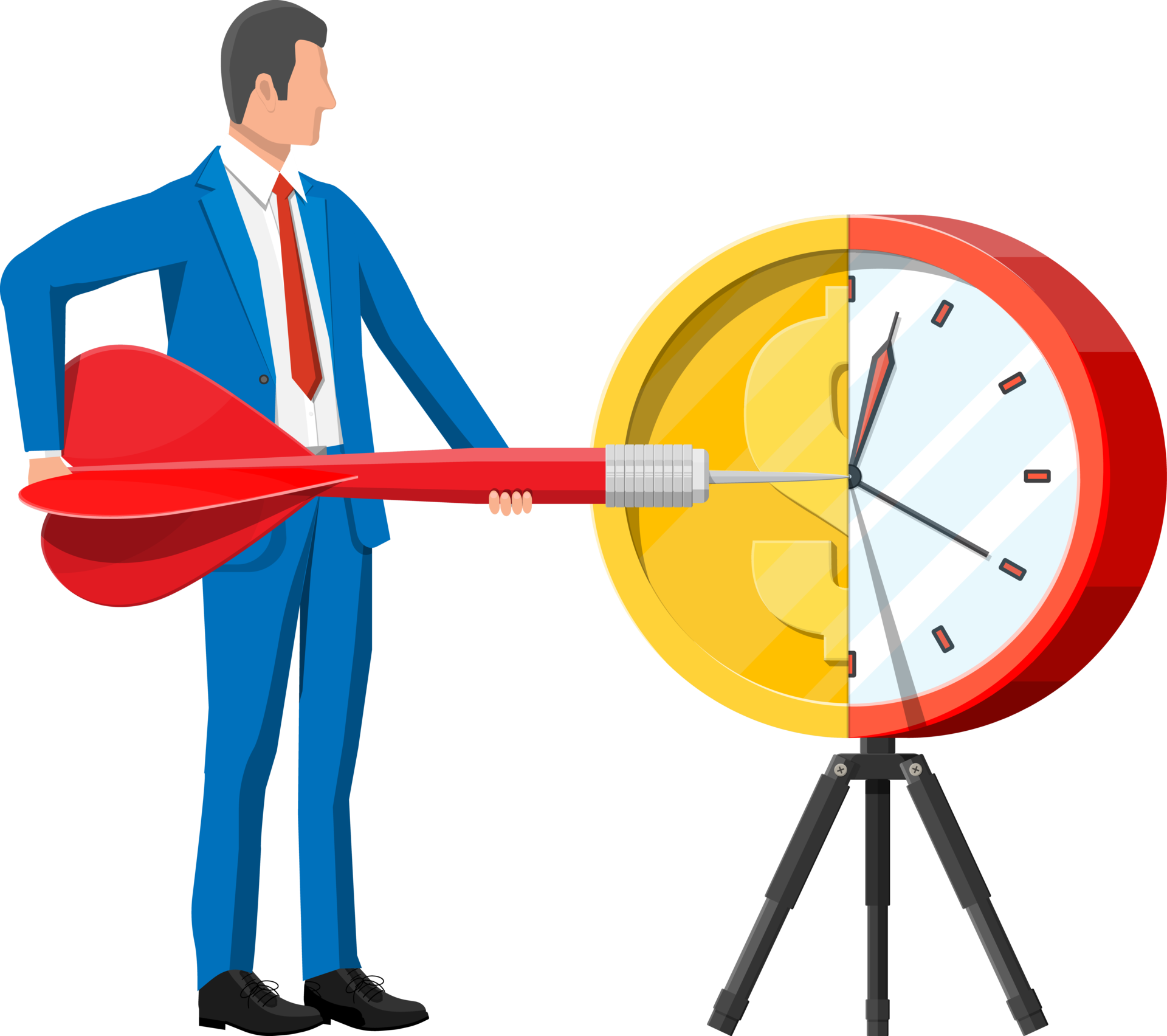 Businessman aim dart to gold coin clocks target. 35773215 PNG