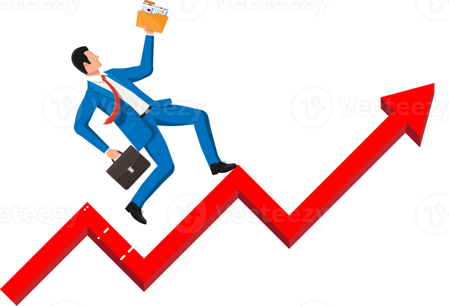 Businessman on chart ladder is fast running png