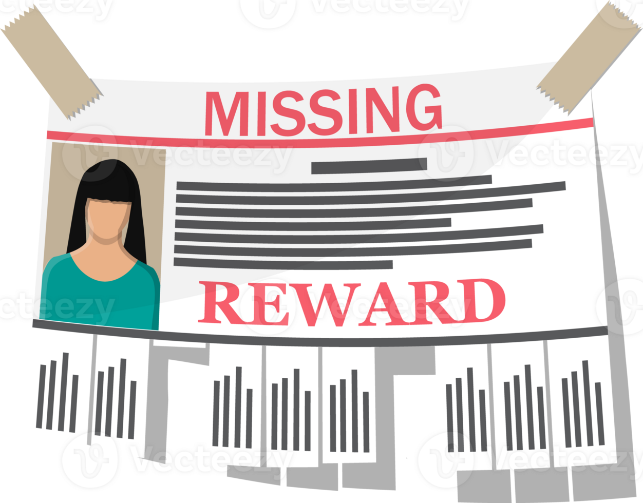 Wanted person paper poster. Missing announce png