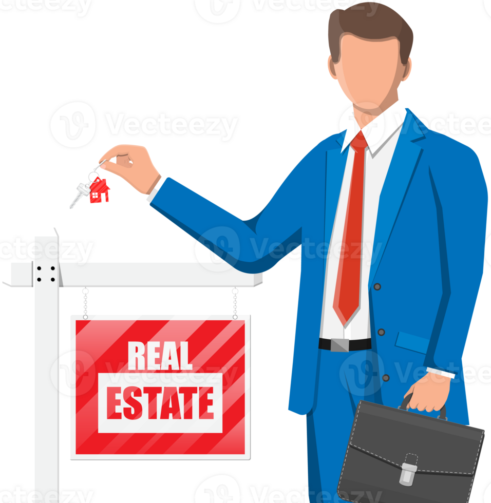 Businessman or realtor holding key. png