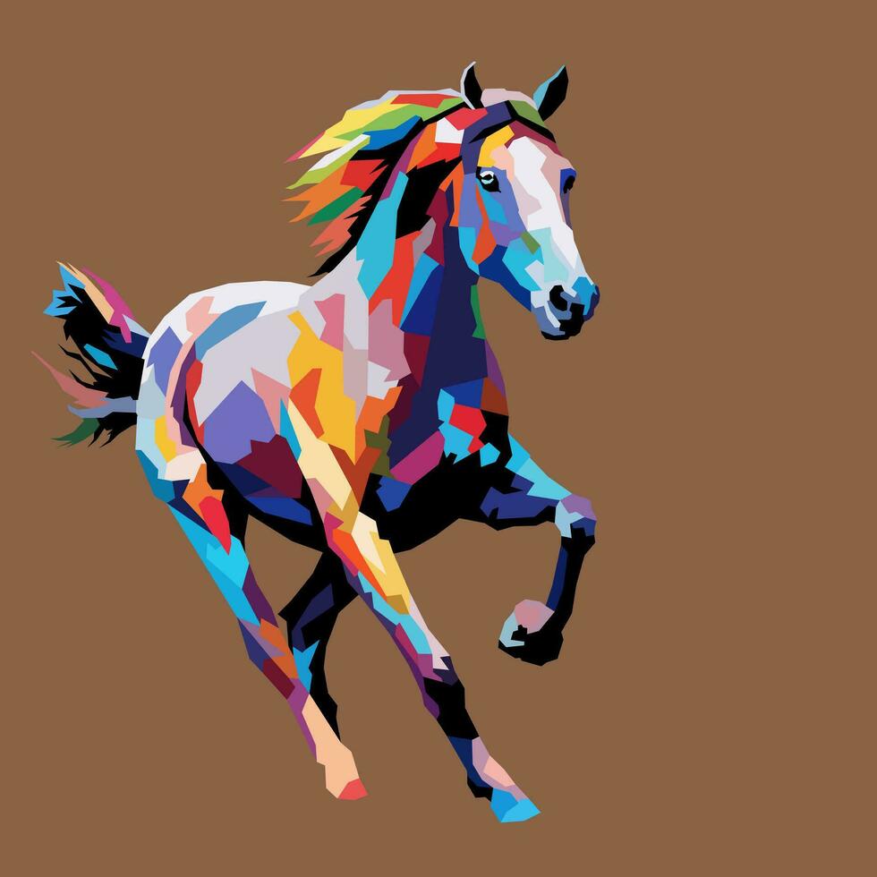 running horse drawn using WPAP art style, pop art, vector illustration.