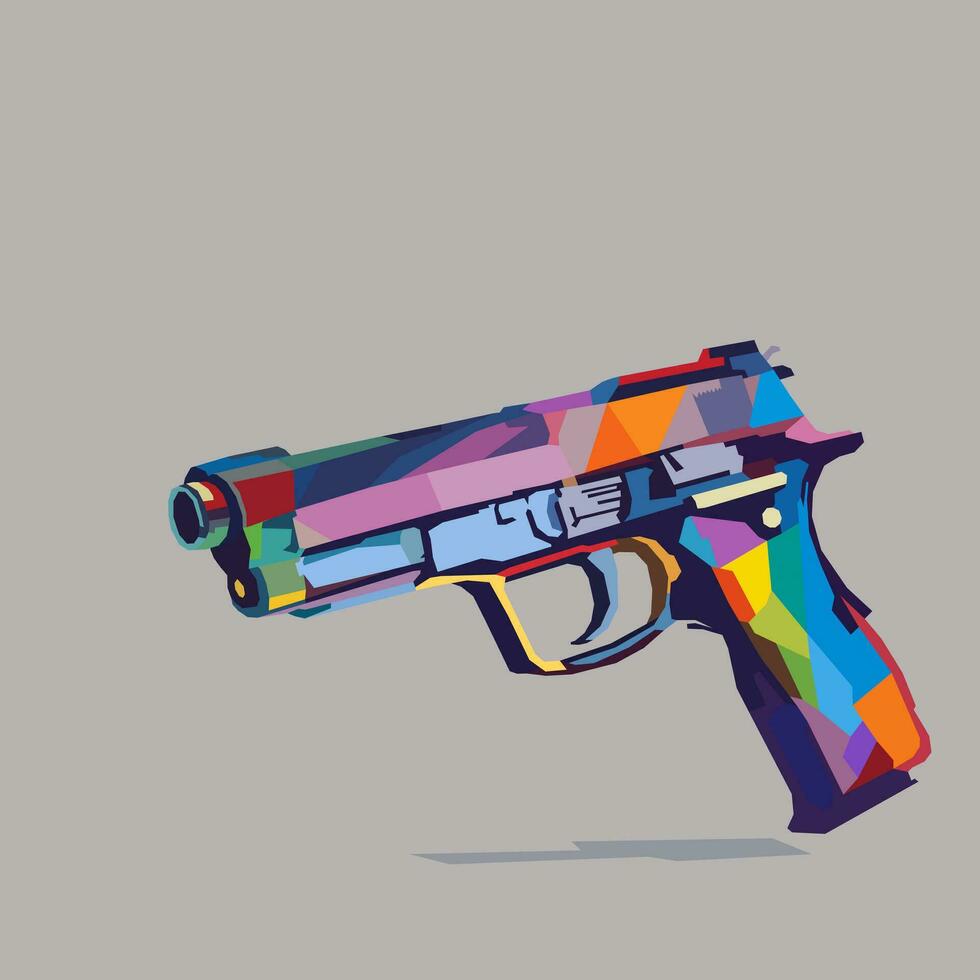 gun drawn using WPAP art style, pop art, vector illustration.