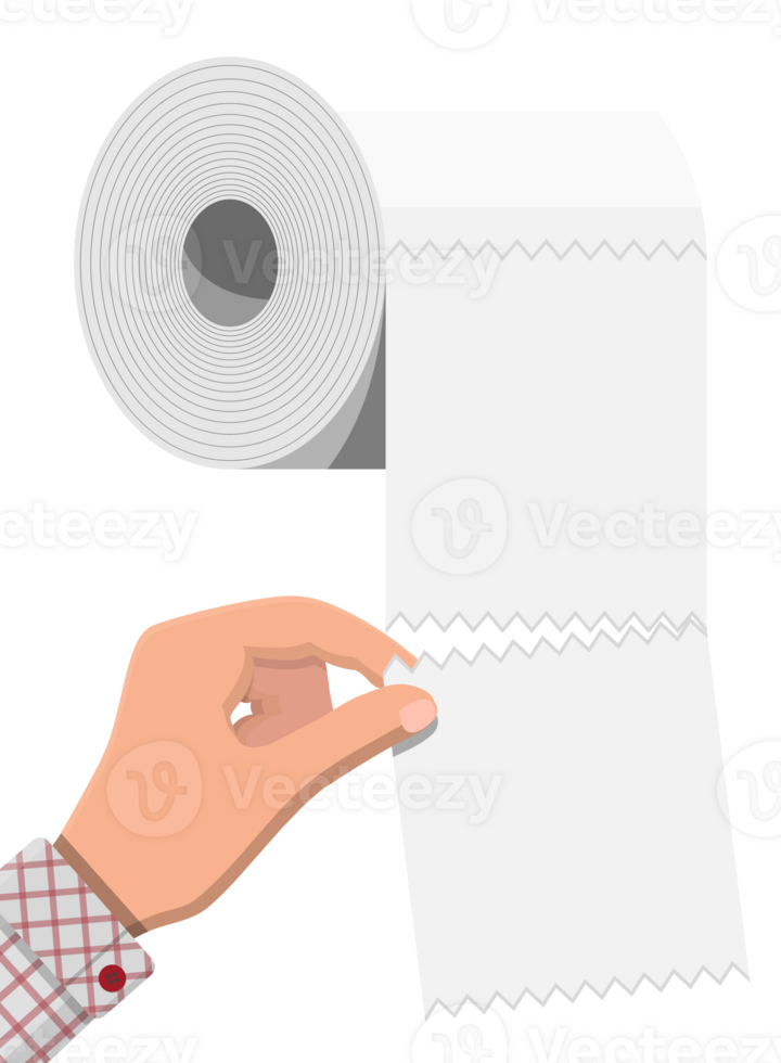 White roll of toilet paper and hand. png