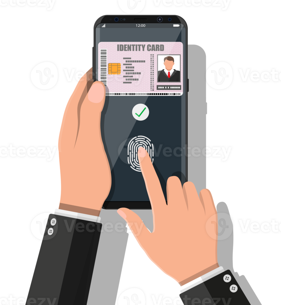 Hand with smartphone with id card application png