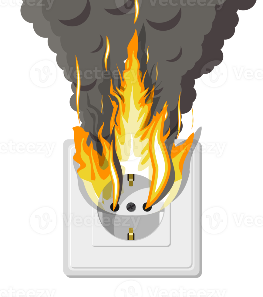 Electrical outlet on fire. Overload of network. png