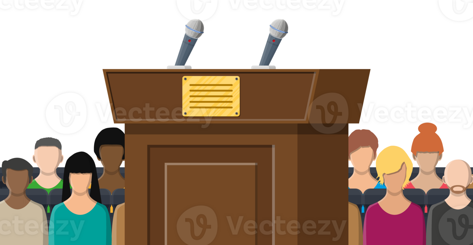 Brown wooden rostrum with microphones png