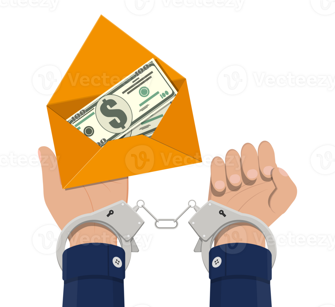 Hand with key unlocking handcuffs for money. png