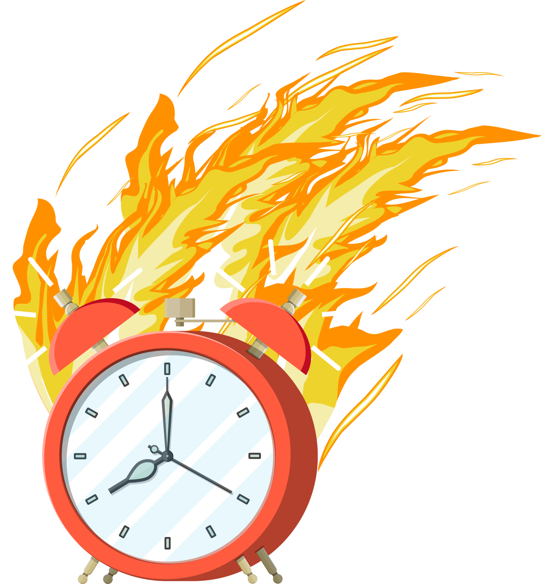 Red alarm clock in fire. Burning clock. 35773437 PNG