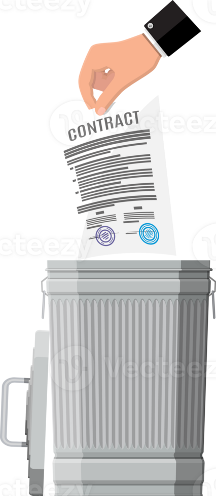 Businessman throws the contract in trash bin png