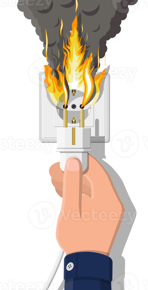 Electrical outlet on fire. Overload of network. png