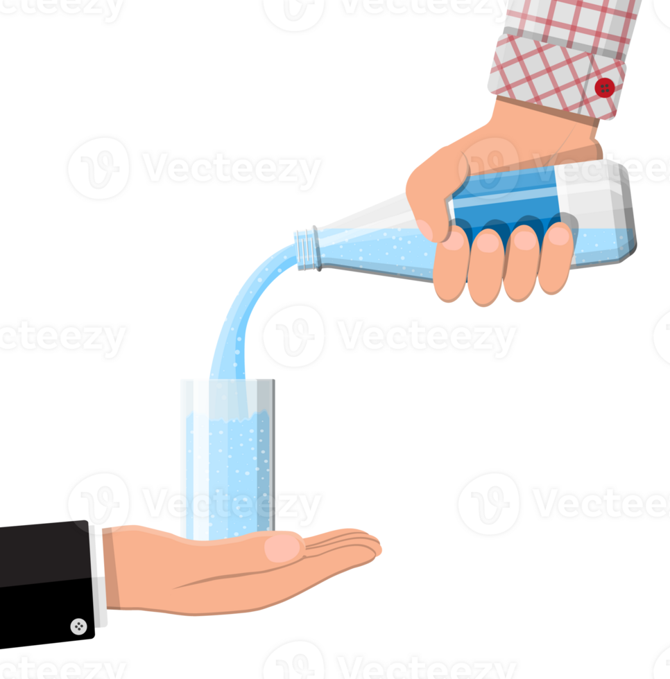 Plastic bottle and glass of fresh mineral water png