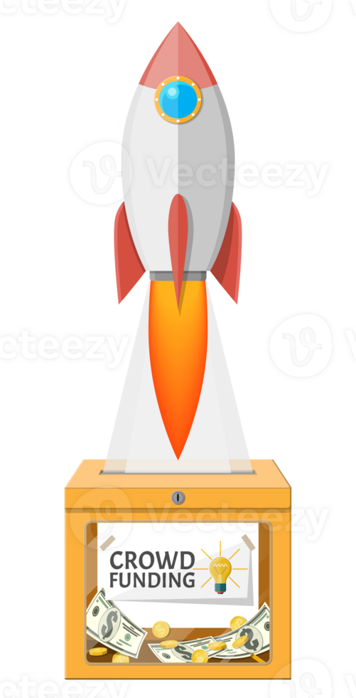 Box, space rocket and money. png