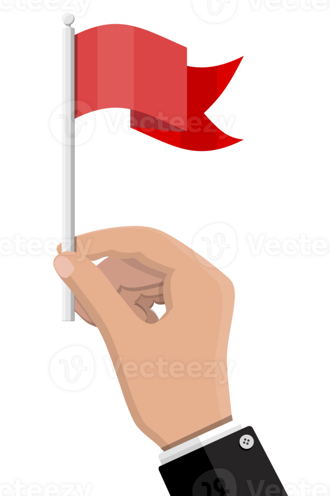 Red flag on metal flagpole in hand png