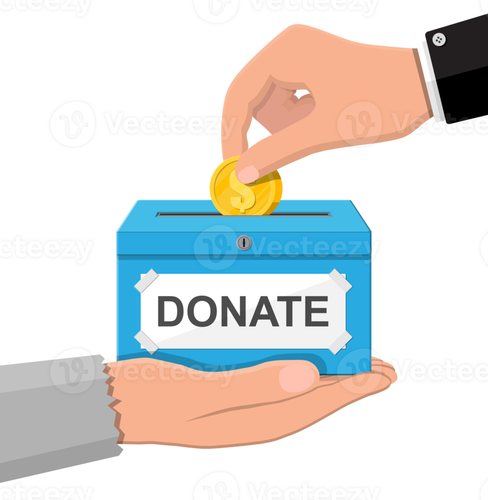 Donation box with golden coins. png