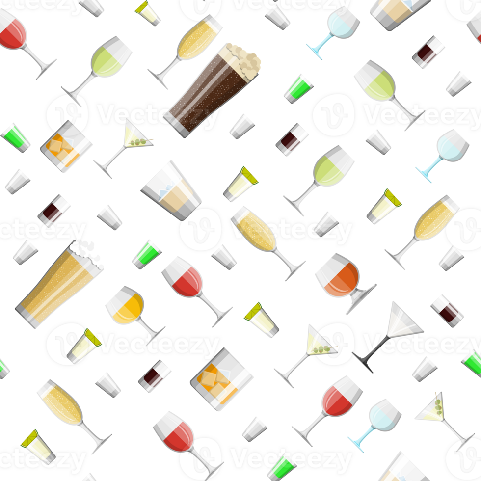 Alcohol drinks in glasses pattern png