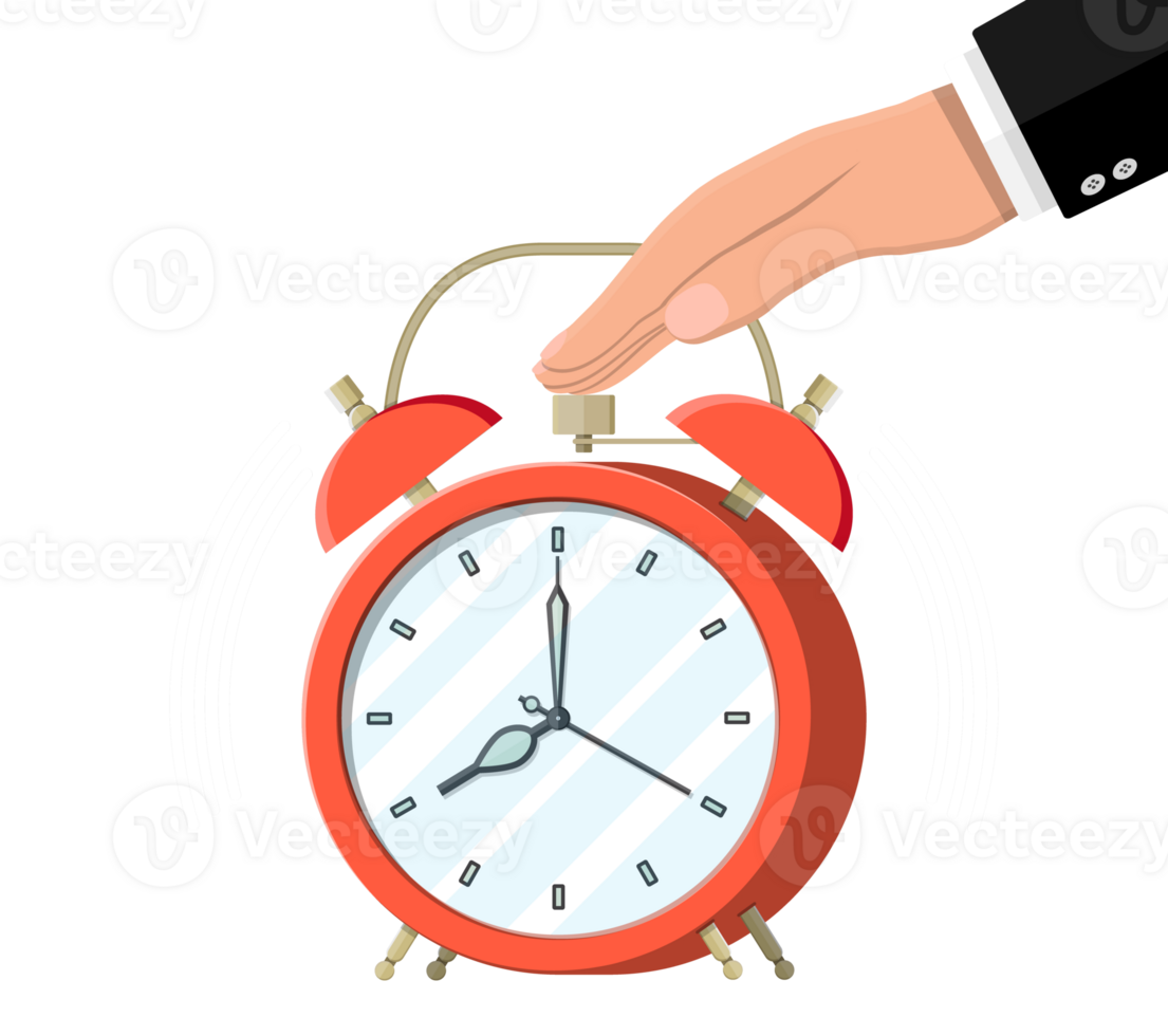 Hand with red alarm clock png