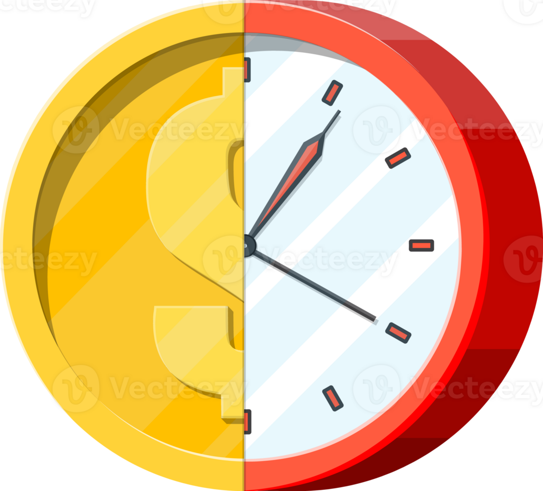 Clock and golden coin. 35773852 PNG
